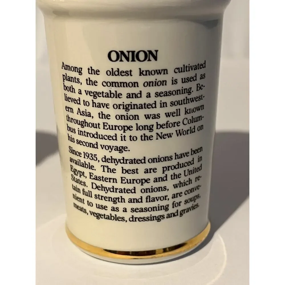 Vintage M.J. Hummel Onion & Garlic Porcelain Spice Jars Gold Trim Set of 2